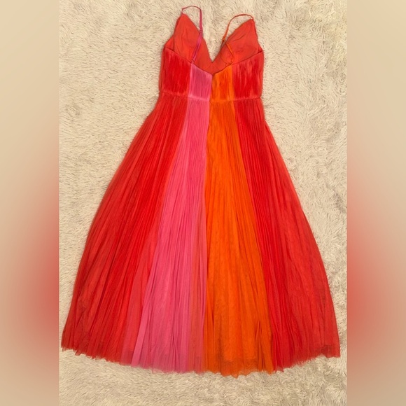 NEW HUTCH Colorblock Pleated Tulle V neck Sleeveless warm multi Gown Sz 8 - Picture 4 of 5
